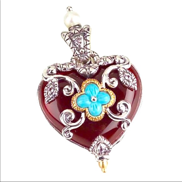 Barbara Bixby Reversible Heart ♥️ Necklace Enhancer ,925 & 18k !!!! - Picture 1 of 12